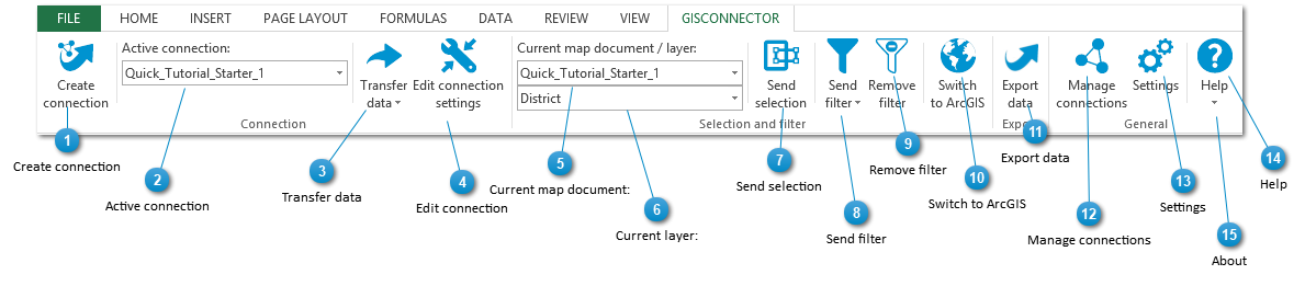 Excel "GISconnector" tab